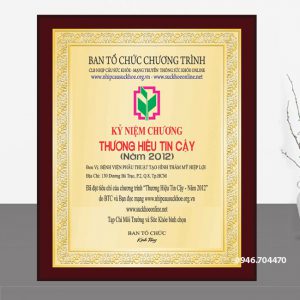 Mẫu kỷ niệm chương gỗ đồng